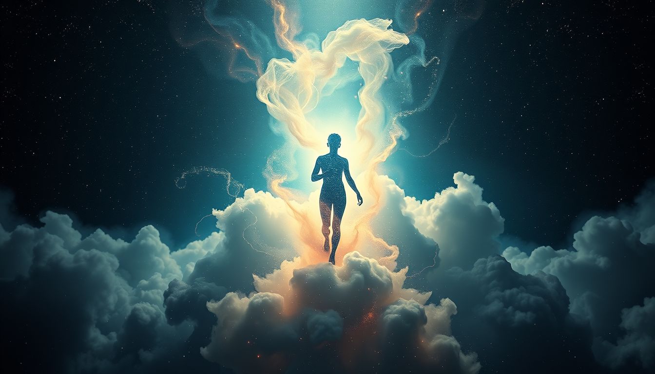 Das Beobachten der eigenen Einäscherung symbolisiert Transformation und Loslassen.