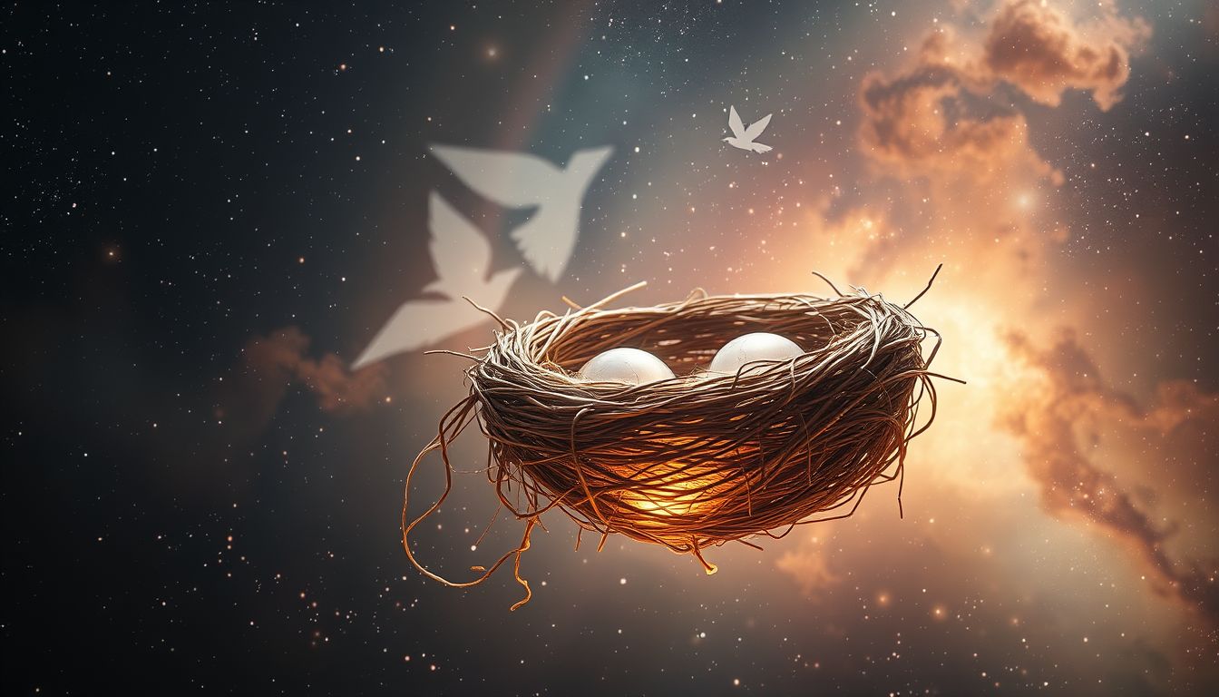 Ein zerstörtes Vogelnest symbolisiert oft Verlust und verletzte Geborgenheit.
