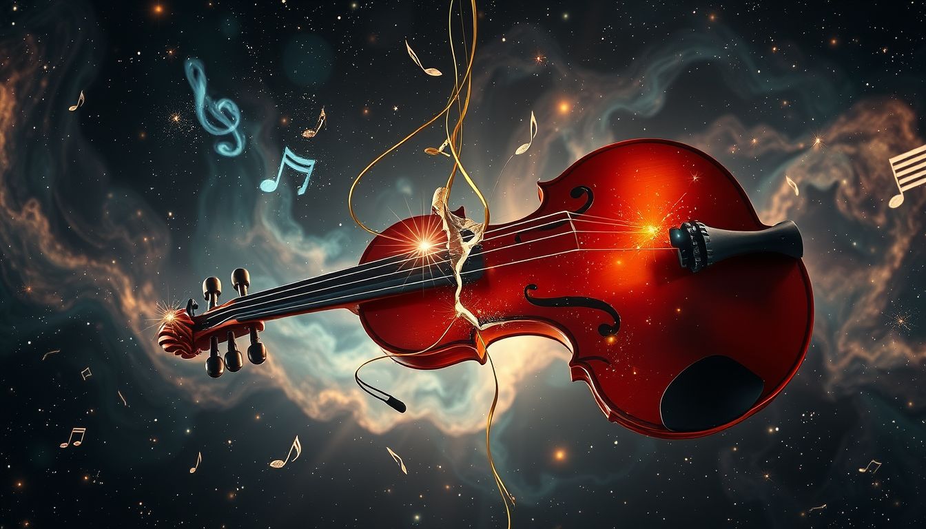 Eine zerbrochene Violine symbolisiert unerwartete kreative Blockaden im Traum.