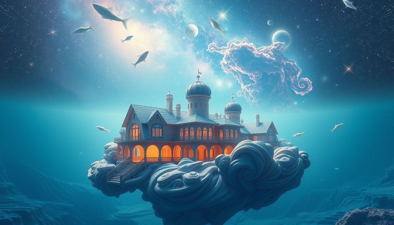 Ein Haus am Meeresgrund symbolisiert tief verborgene Emotionen und Schutz.