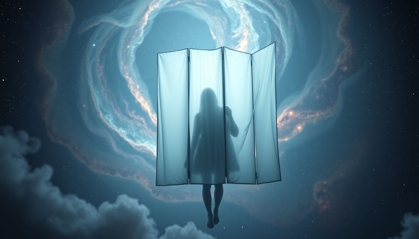 Sich hinter einem Paravent verstecken symbolisiert Schutz und Geheimhaltung.