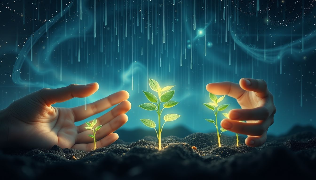Im Regen gepflanzt, symbolisiert Wachstum trotz Herausforderungen im Traum.