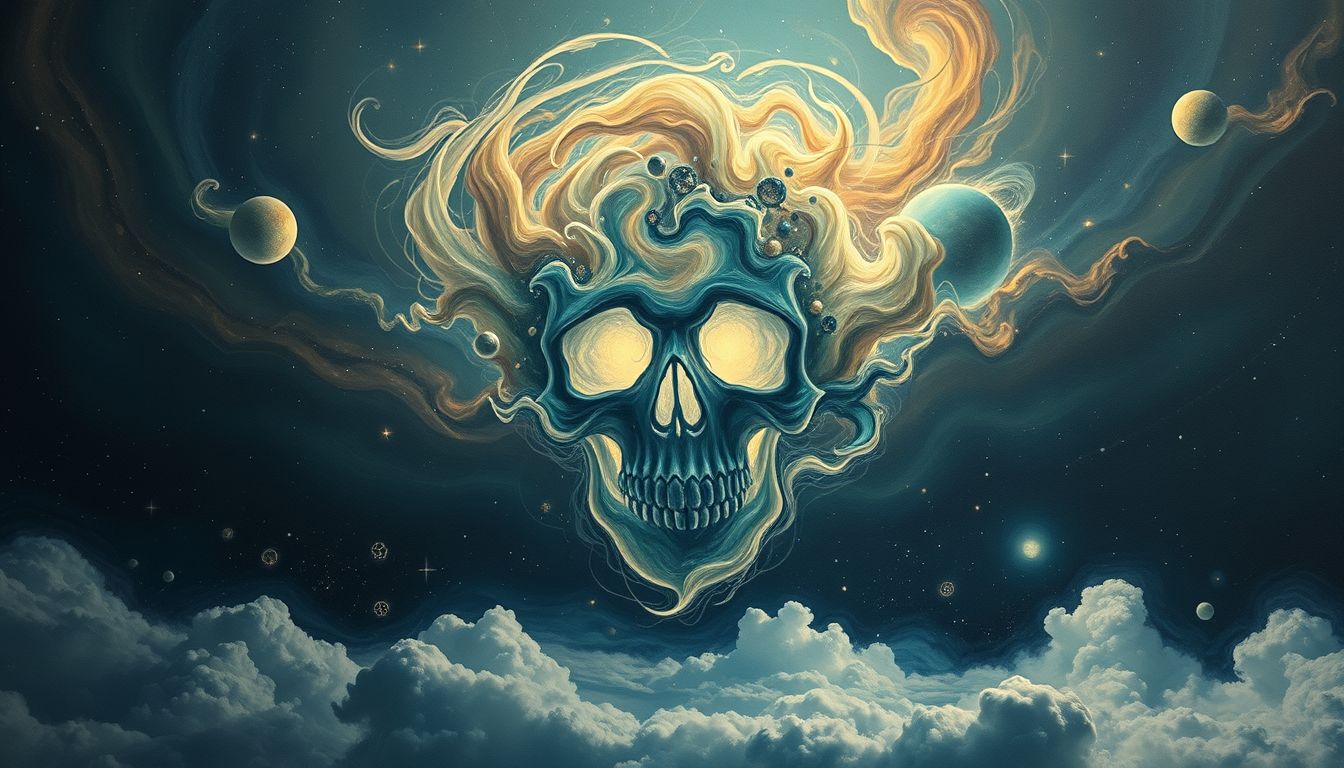 Das Malen eines Totenkopfs symbolisiert oft Selbsterkenntnis und Vergänglichkeit.