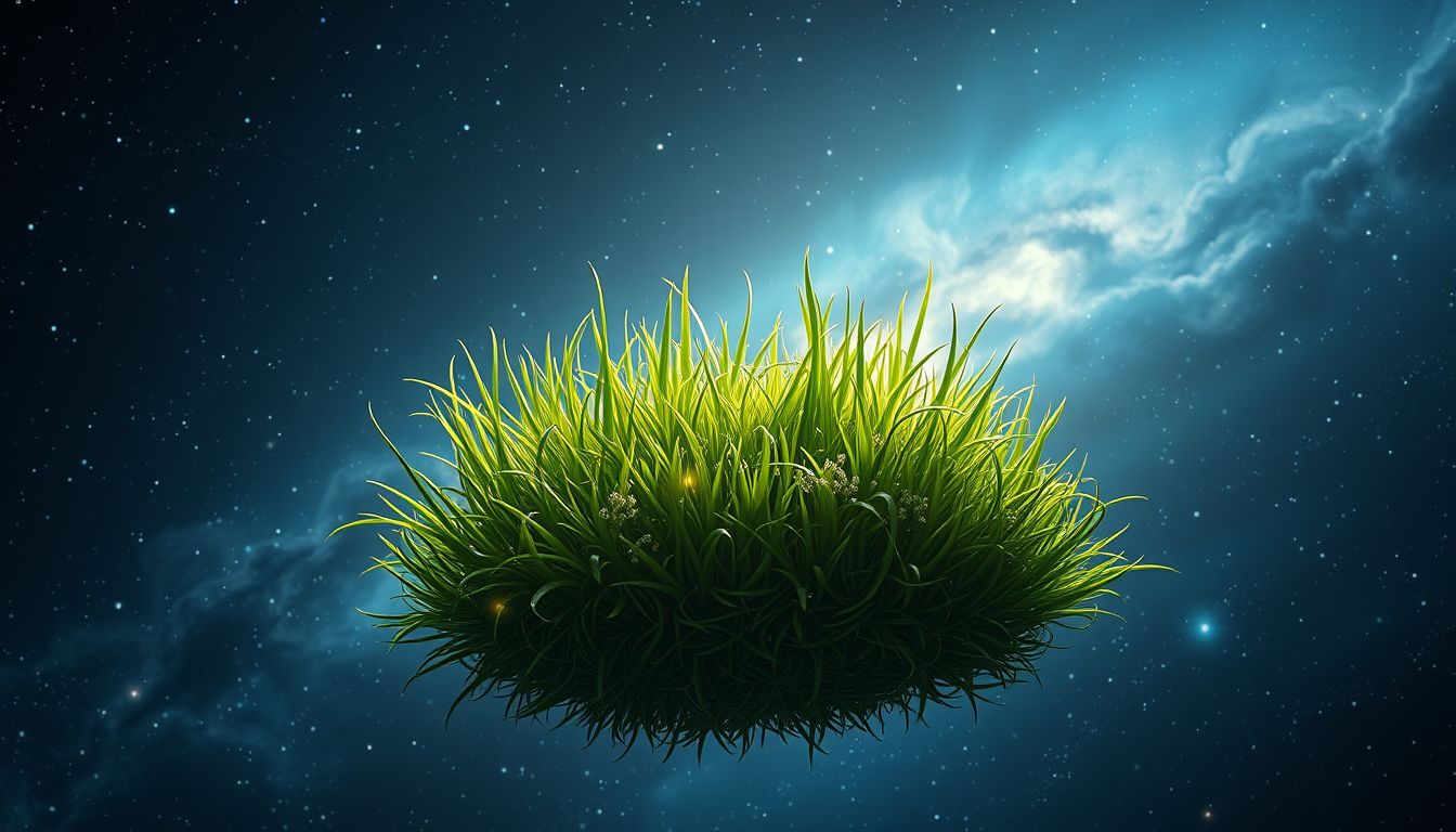 Ein üppiges, grünes Büschel Gras symbolisiert Wachstum und Erneuerung.