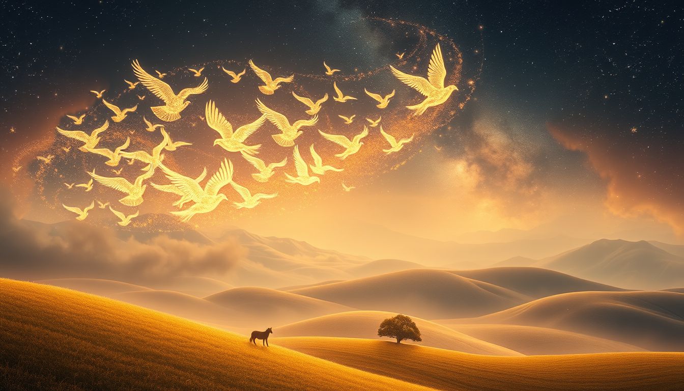 Ein Vogelschwarm symbolisiert Freiheit und Gemeinschaft im Traum.