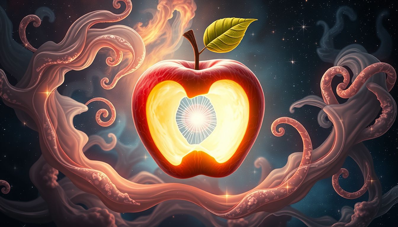 Ein wurmstichiger Apfel symbolisiert verborgene innere Konflikte.