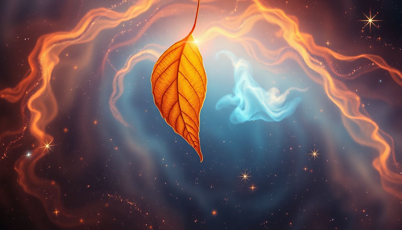 Das Trudeln eines Blattes symbolisiert Herbstliche Vergänglichkeit und Loslassen.