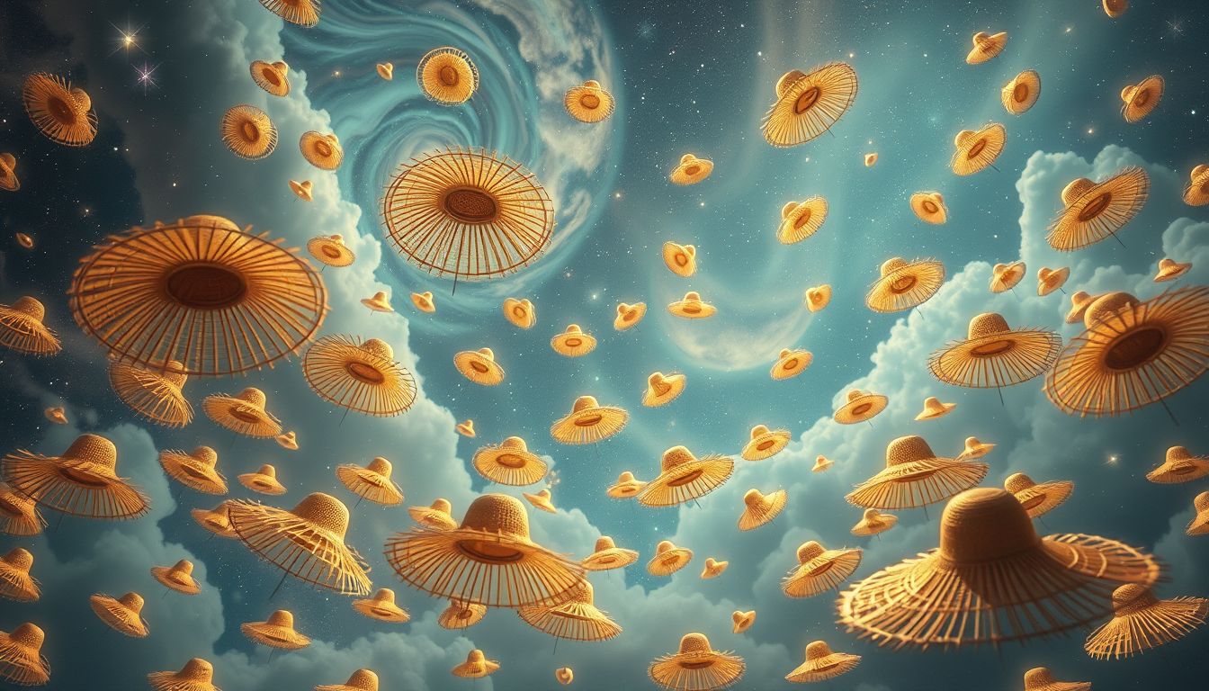 Viele Strohhüte im Traum symbolisieren geselliges Beisammensein und Gemeinschaft.