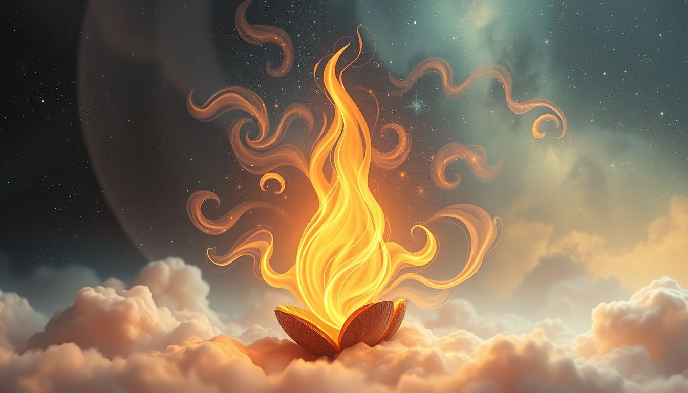 Feuer im Weihnachtstraum symbolisiert leidenschaftliche innere Wandlung.