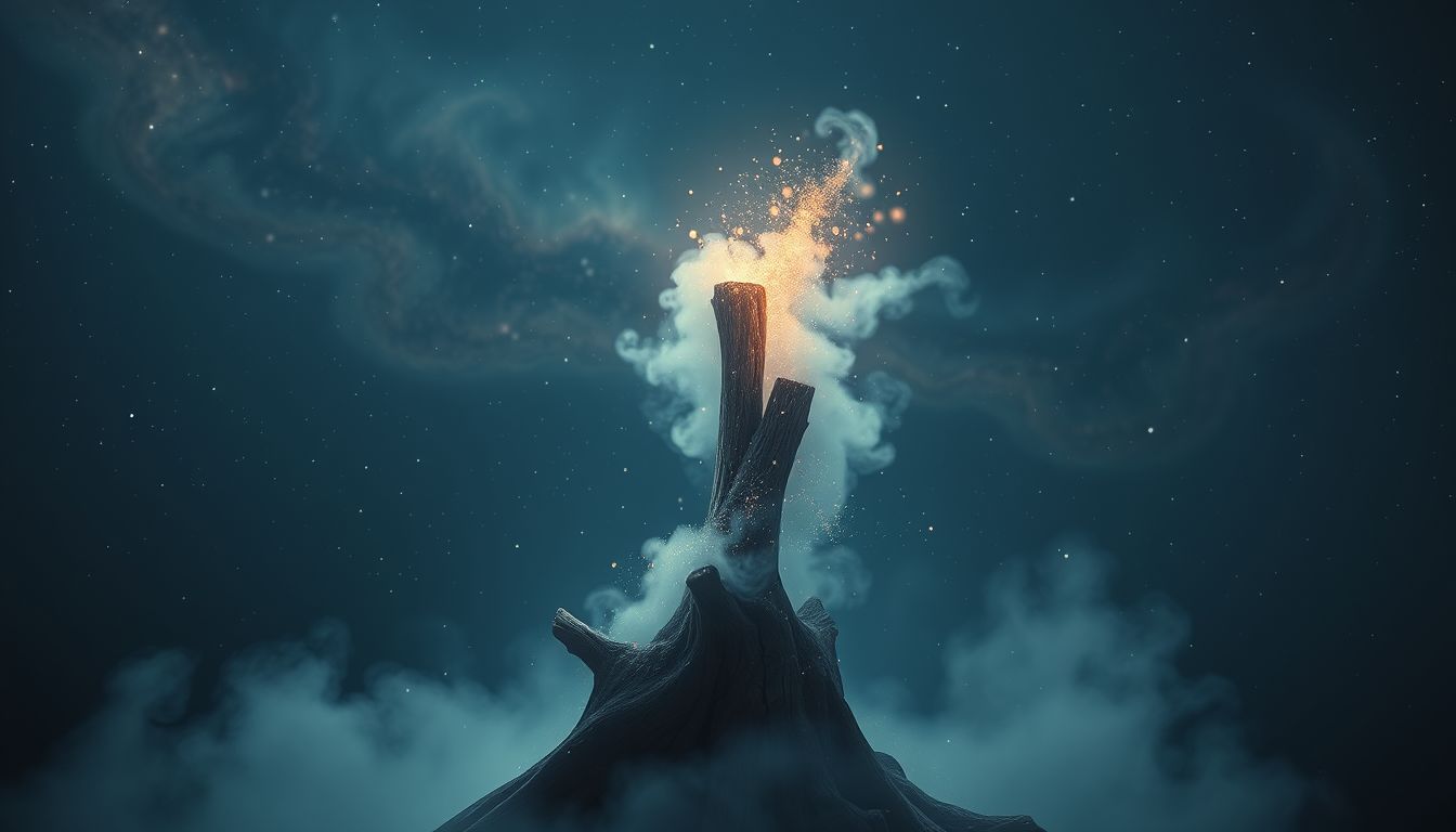 Ein verrotteter Pfahl symbolisiert innere Unsicherheit und Vergänglichkeit.