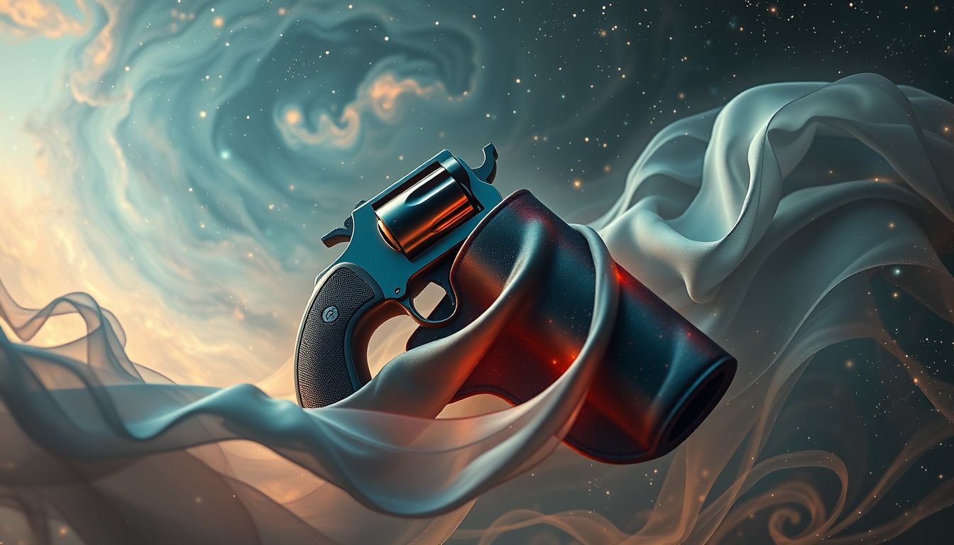 Ein Revolver im Holster symbolisiert unterdrückte Aggression und Kontrolle.