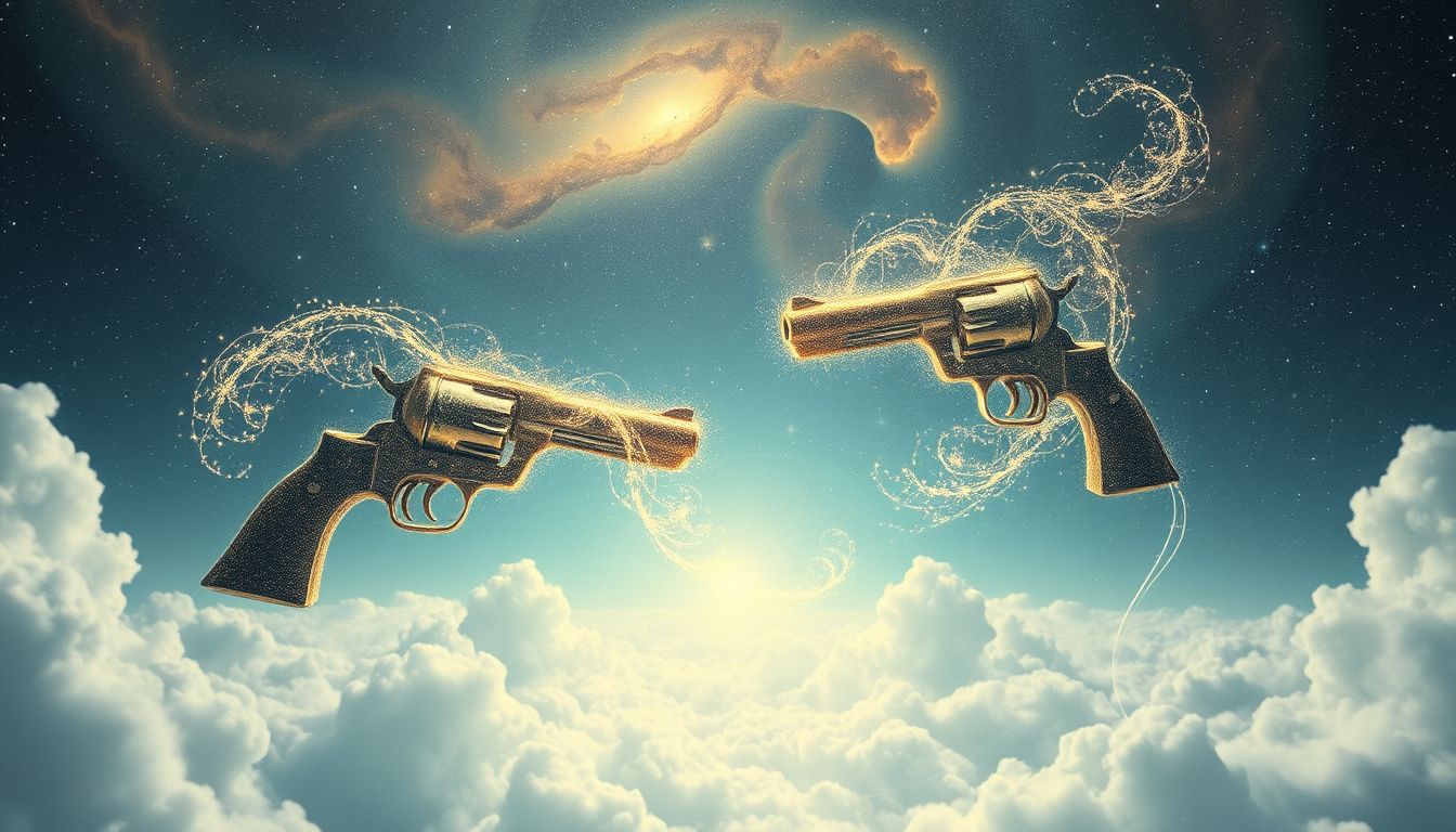 Ein Revolver in der Öffentlichkeit symbolisiert Macht und Unsicherheit zugleich.