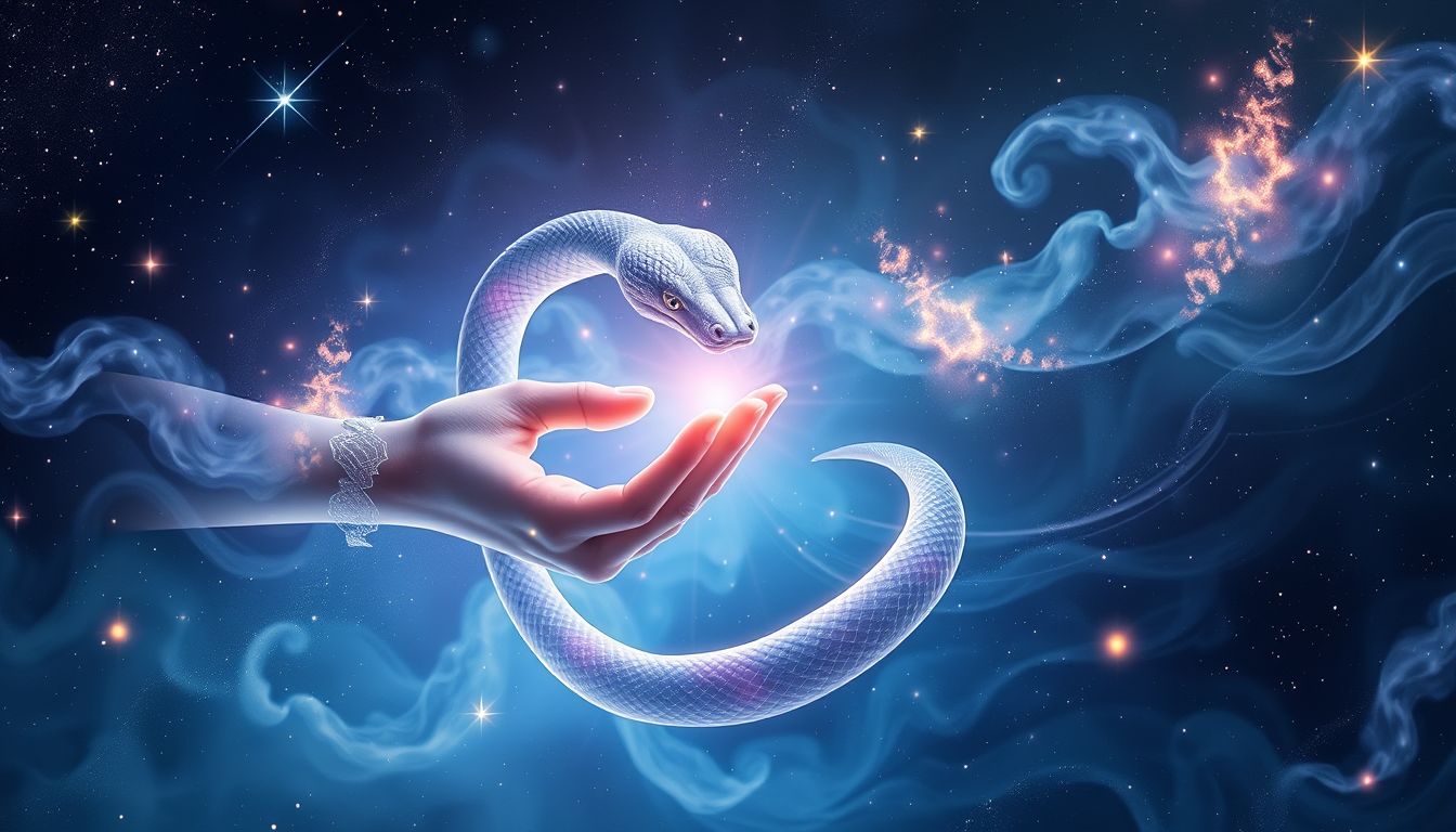 Eine Boa zu streicheln symbolisiert Kraft und innere Ruhe.