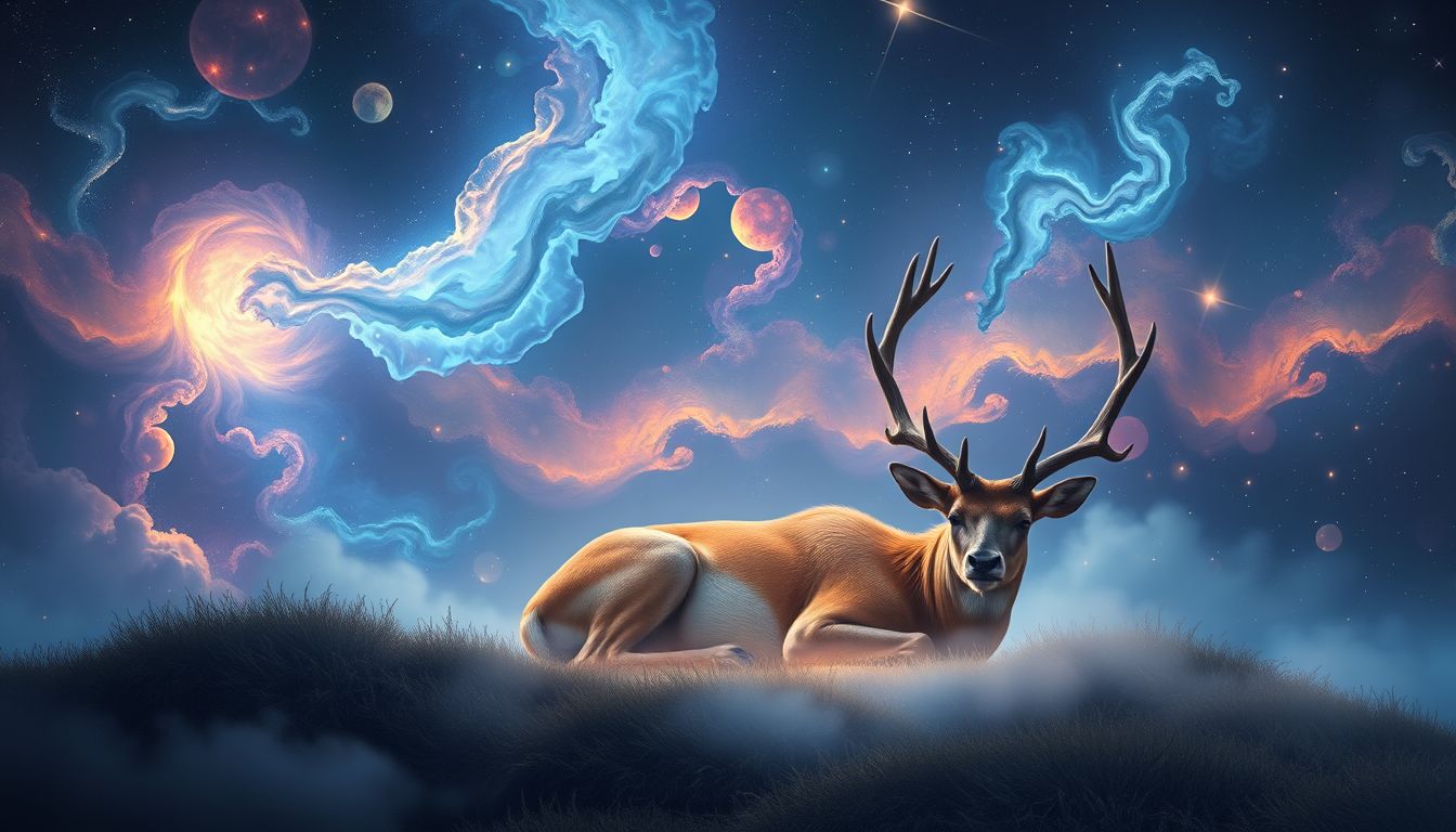 Ein ruhender Wapiti symbolisiert innere Stärke und seelische Balance.