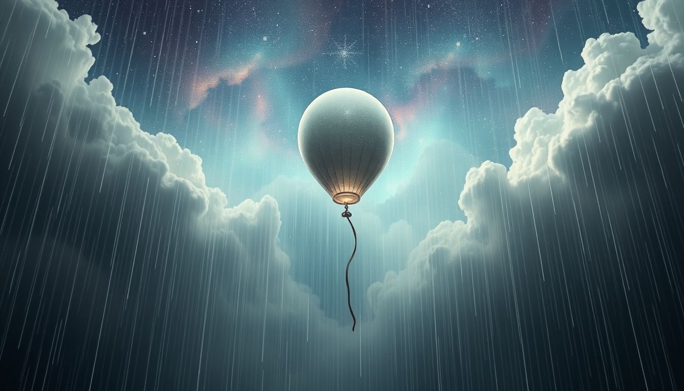 Der 23. Ballon im Regen symbolisiert Trauer und innere Belastung.
