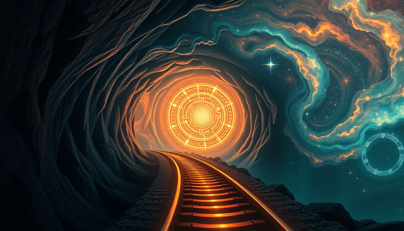 Eine U-Bahn im Labyrinth symbolisiert verwirrende Lebensentscheidungen.