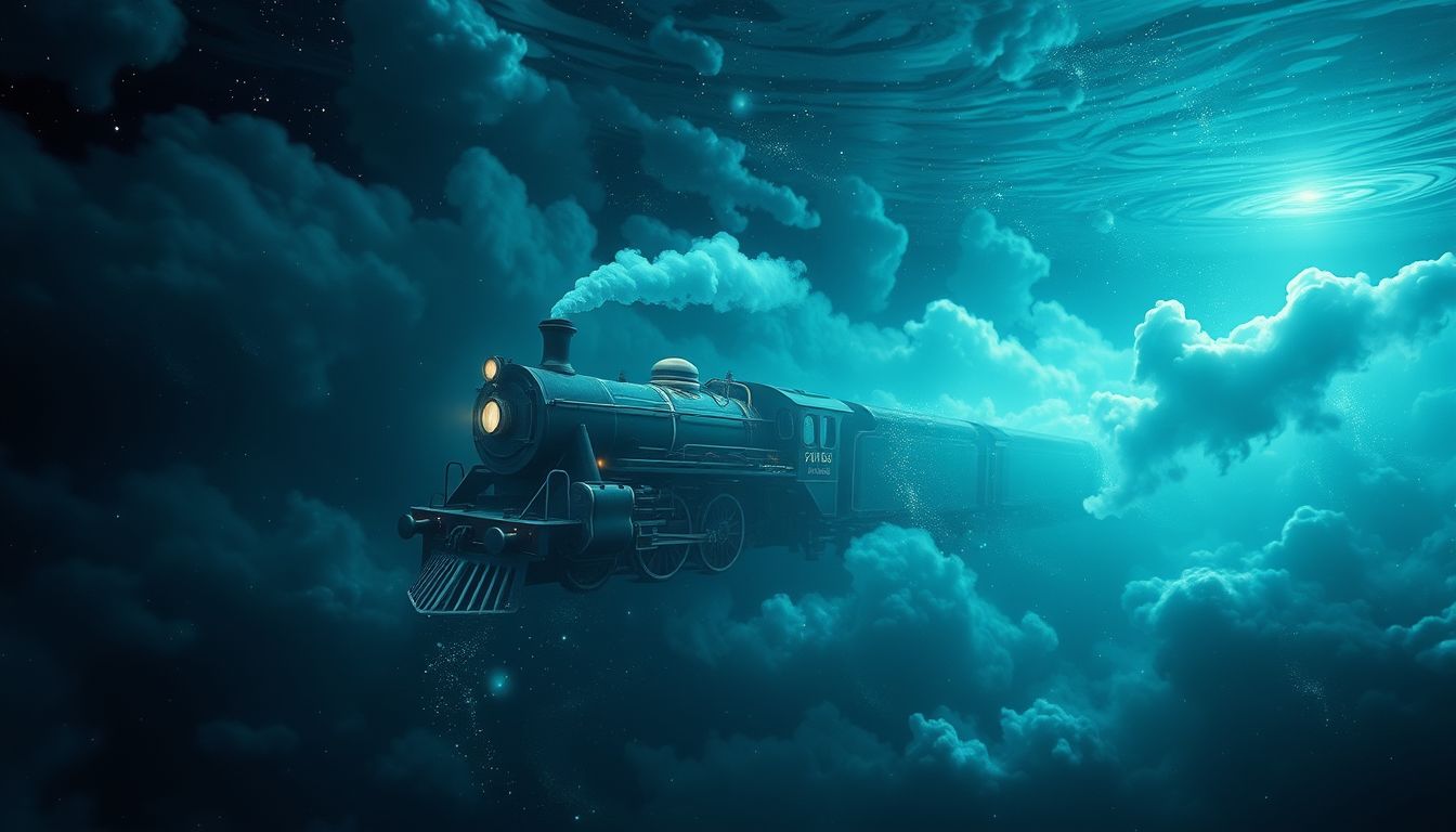 Eine unter Wasser fahrende Lokomotive symbolisiert verborgene Gefühle.