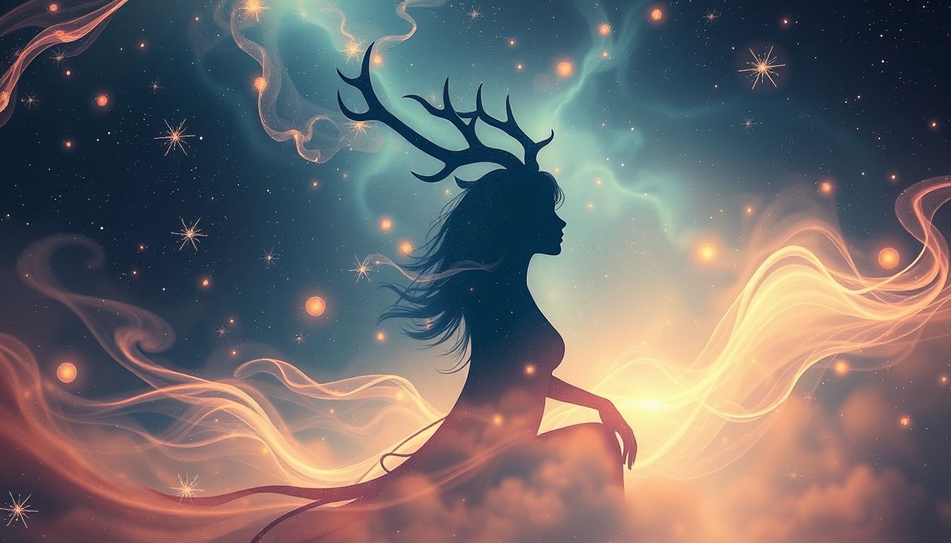 Eine Wapiti-Kuh symbolisiert sanfte Weiblichkeit und tiefes Einfühlungsvermögen.