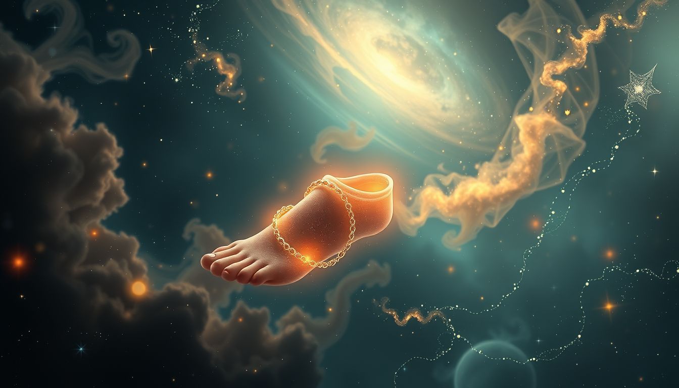 Ein zerbrochenes Fußkettchen symbolisiert oft Verlust oder gebrochene Bindungen.