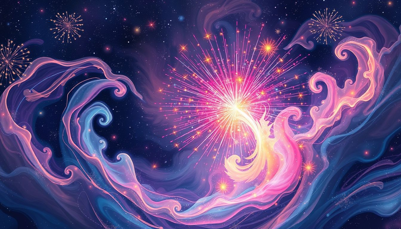 Ein Feuerwerk der Emotionen symbolisiert intensive, überwältigende Gefühlsausbrüche im Traum.