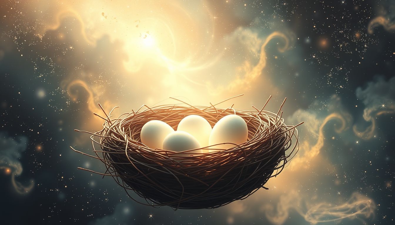 Ein Nest mit Eiern symbolisiert neue Chancen und Fruchtbarkeit.