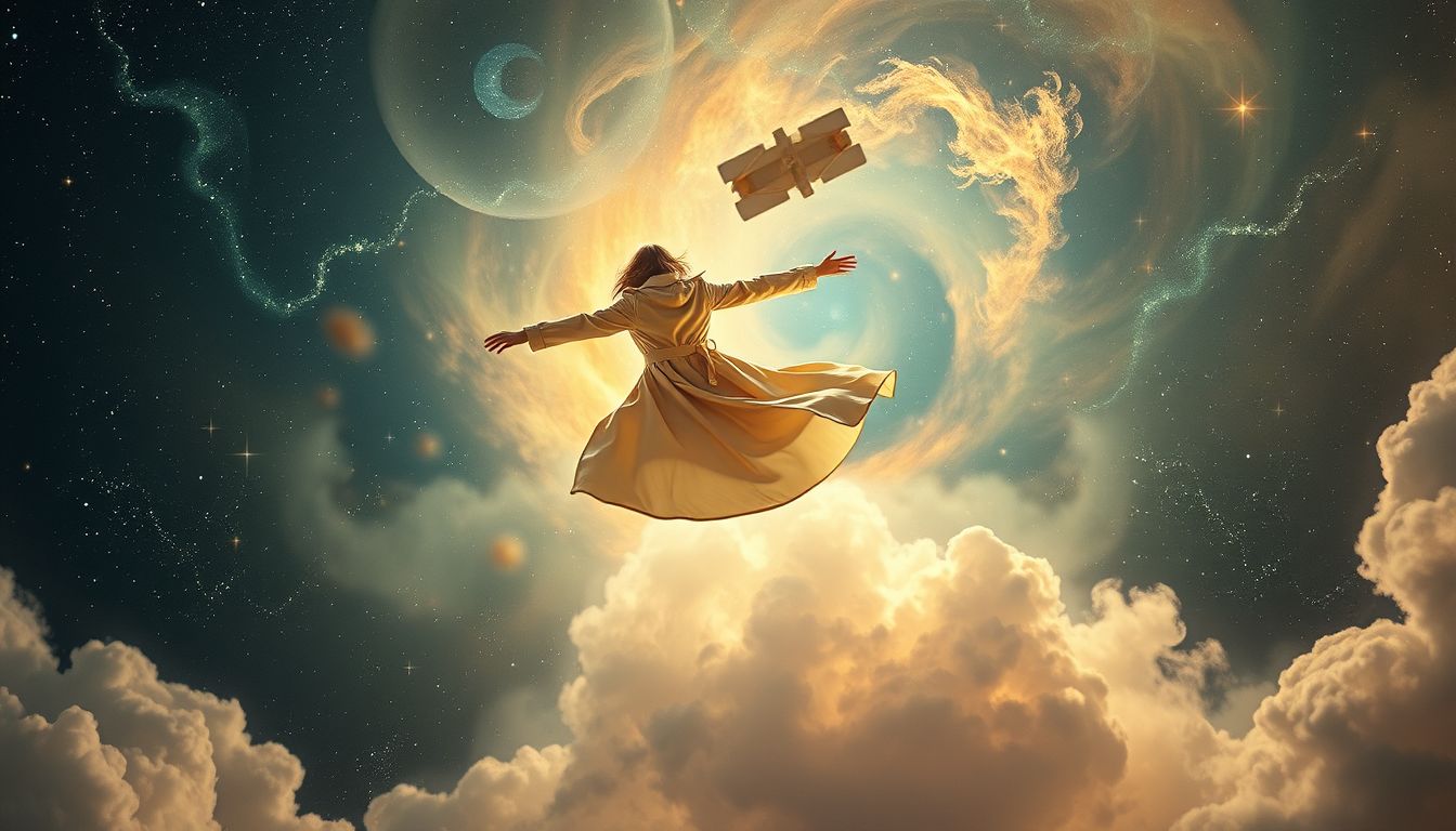 Ein fliegender Trenchcoat symbolisiert ungebremste Freiheit und Abenteuerlust.