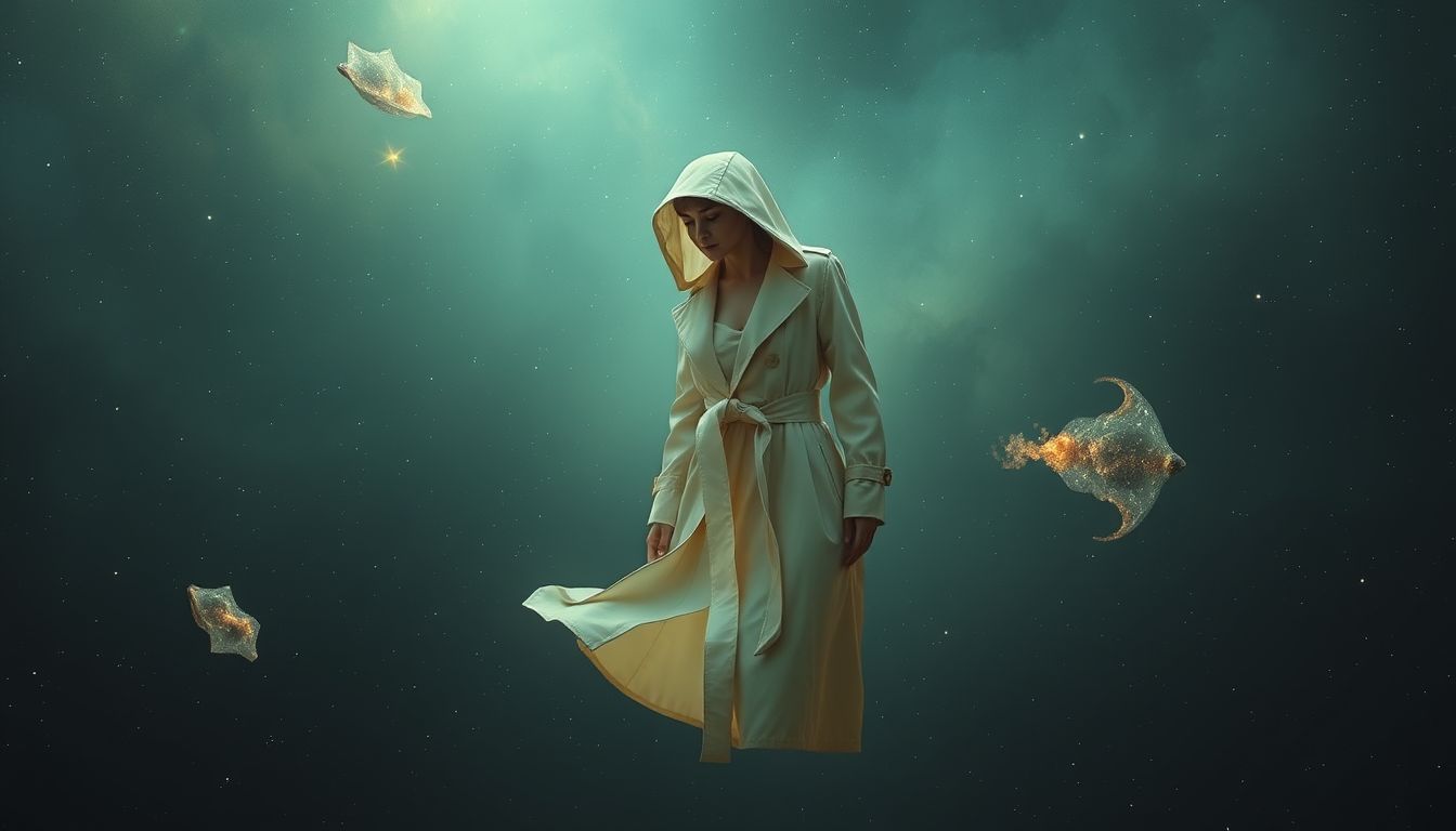 Ein zu kleiner Trenchcoat symbolisiert innere Begrenzung und Machtlosigkeit.