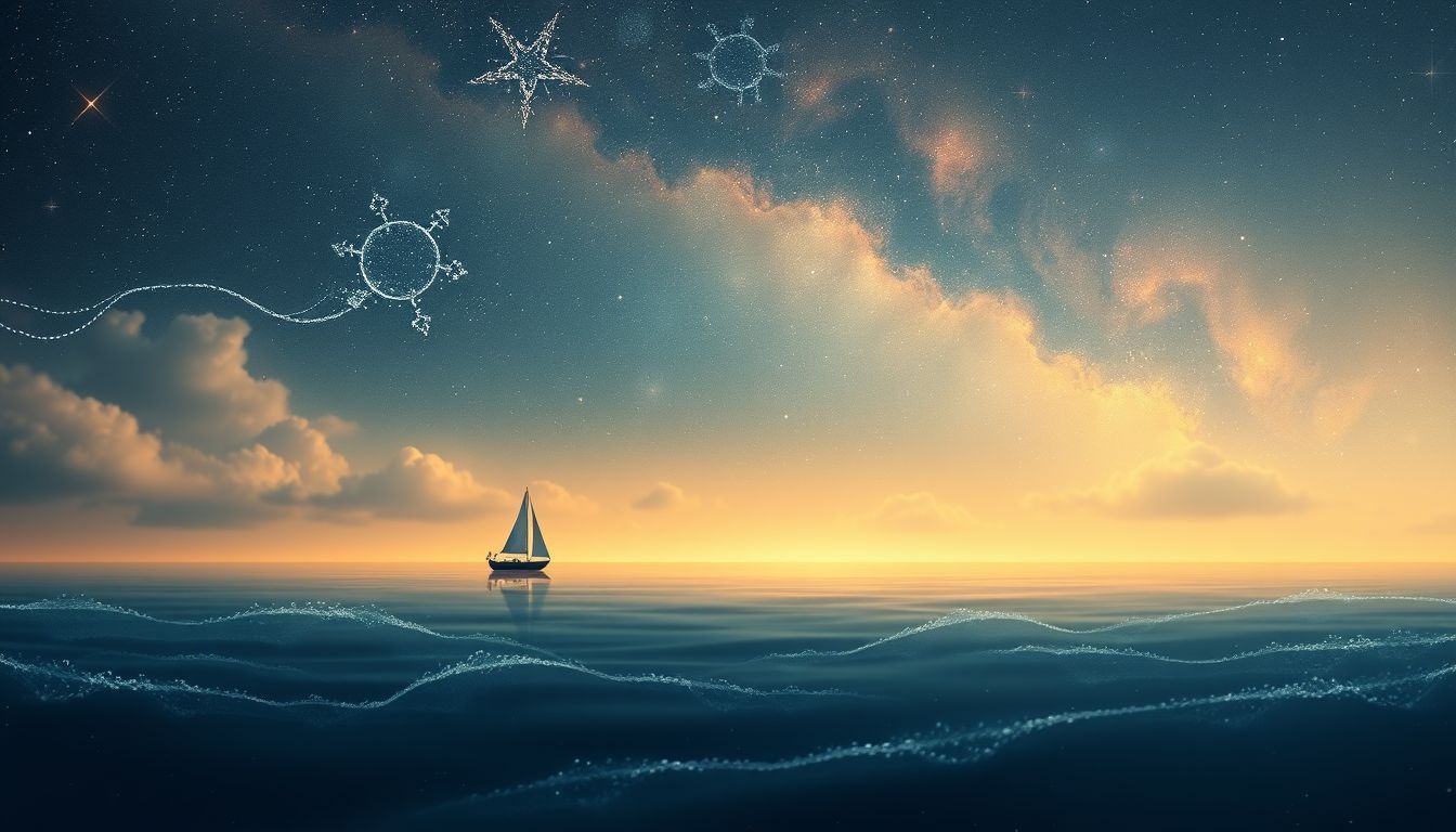 Ein Einmaster symbolisiert Freiheit und neue Lebensmöglichkeiten am Horizont.