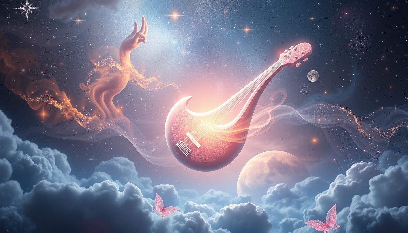 Ein östliches Musikinstrument symbolisiert Harmonie und innere Ruhe.