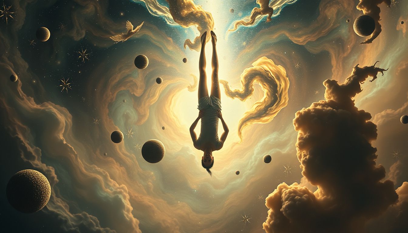 Auf-dem-Kopf-Stehen symbolisiert oft Kontrollverlust und innere Überforderung.