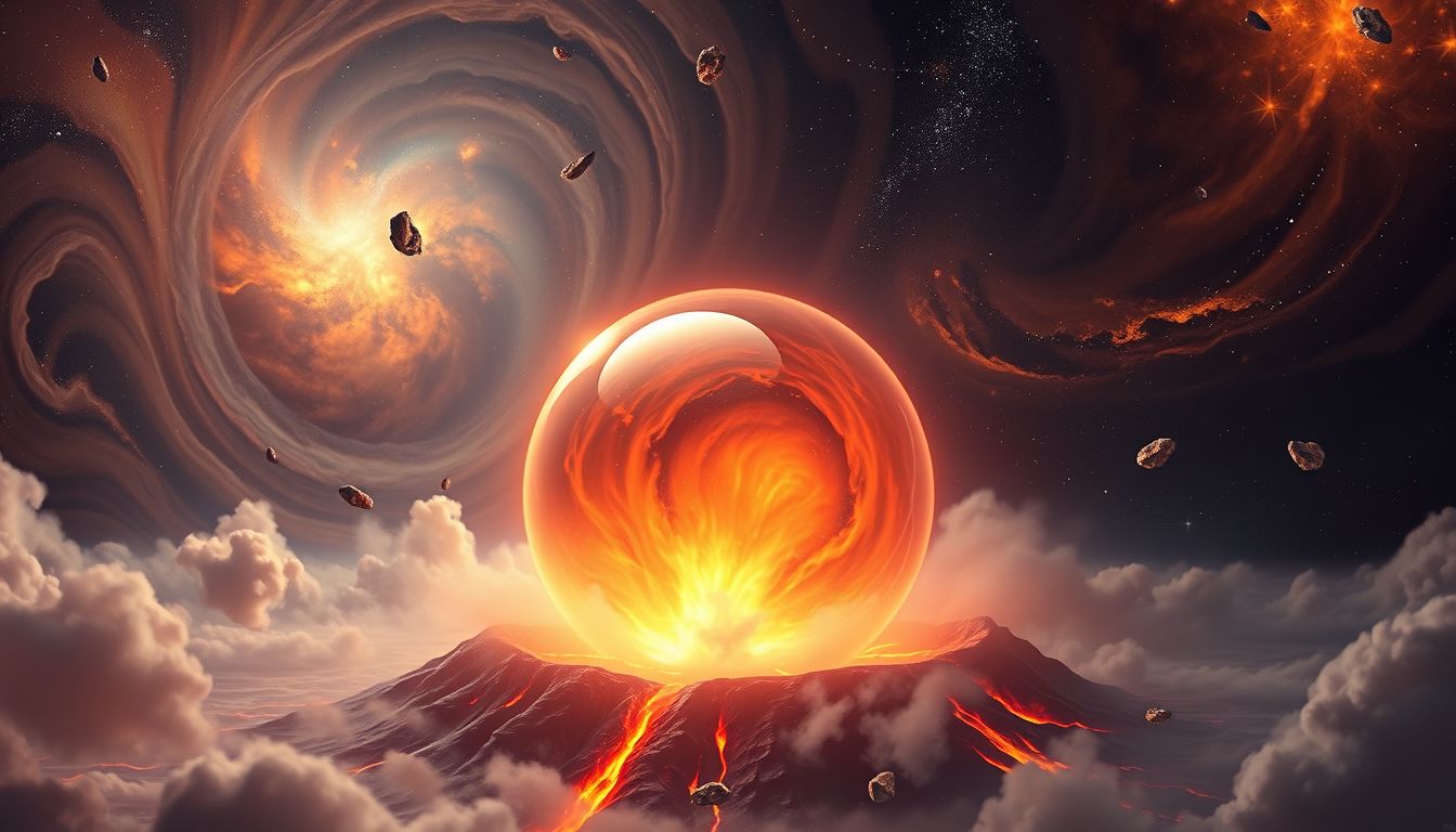 Ein brodelnder Vesuv symbolisiert unvermeidbare innere Spannung und Wandel.