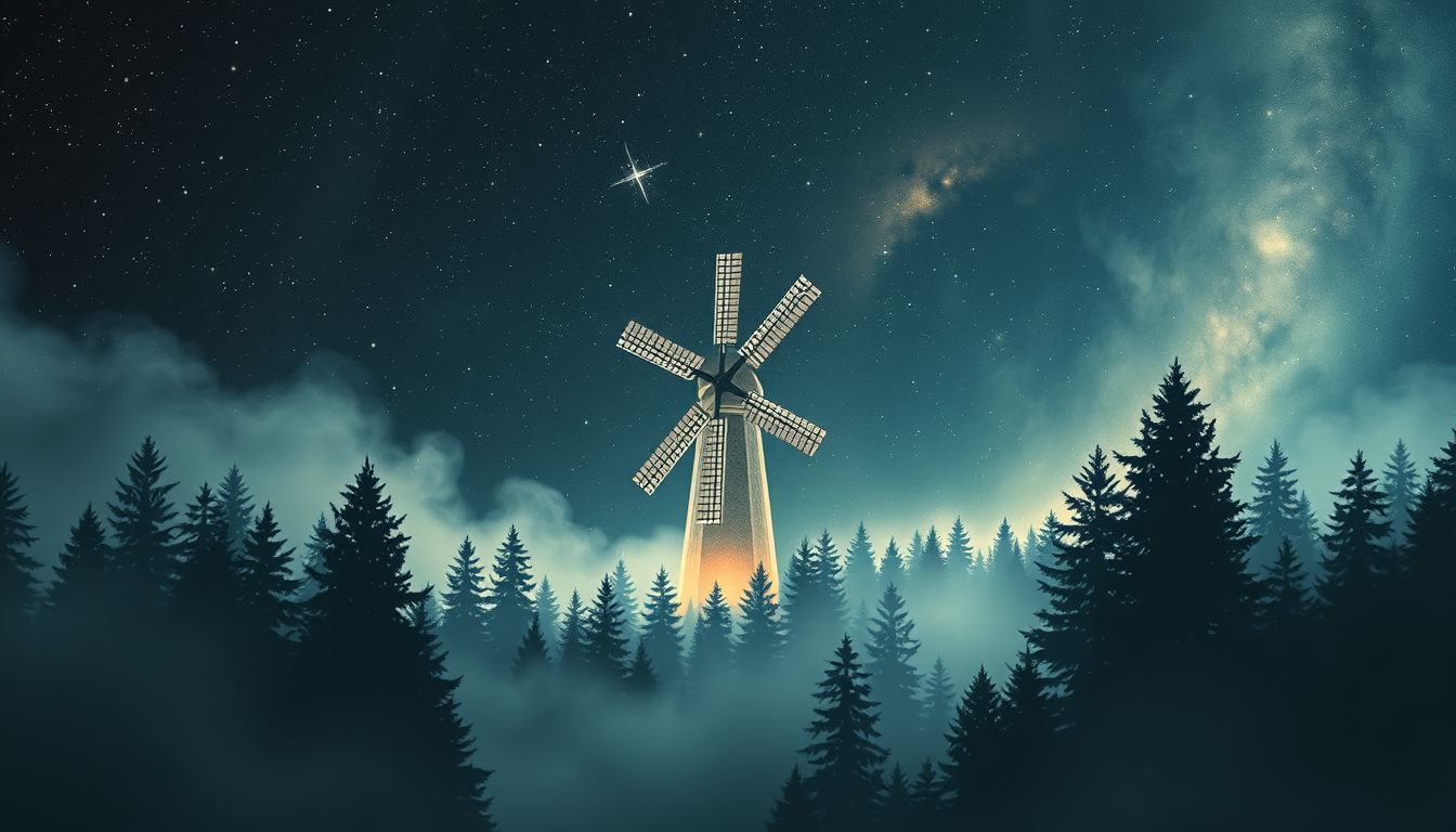 Eine Windmühle im Wald symbolisiert verborgene innere Energien und Hindernisse.