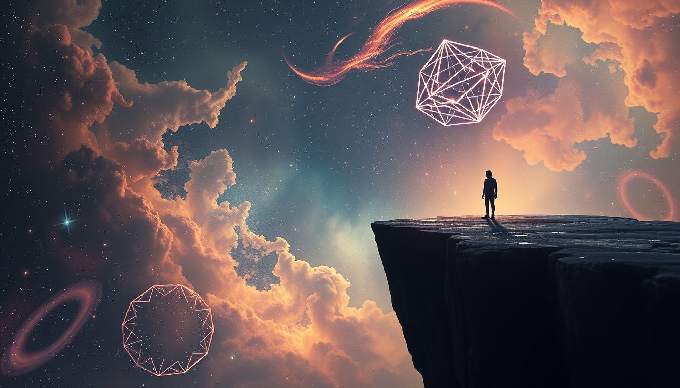 Das Stehen an der Klippe symbolisiert innere Angst vor Entscheidungen.