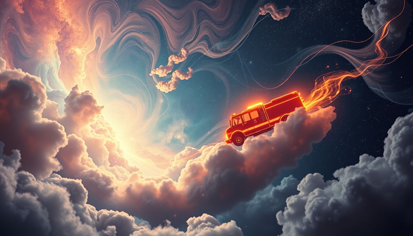 Im Traum symbolisiert das Feuerwehrauto im Himmel Schutz und Hoffnung.
