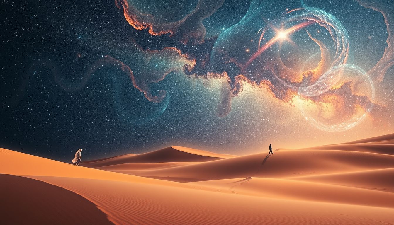 Eine Wüstenwanderung symbolisiert oft innere Einsamkeit und Selbstfindung.