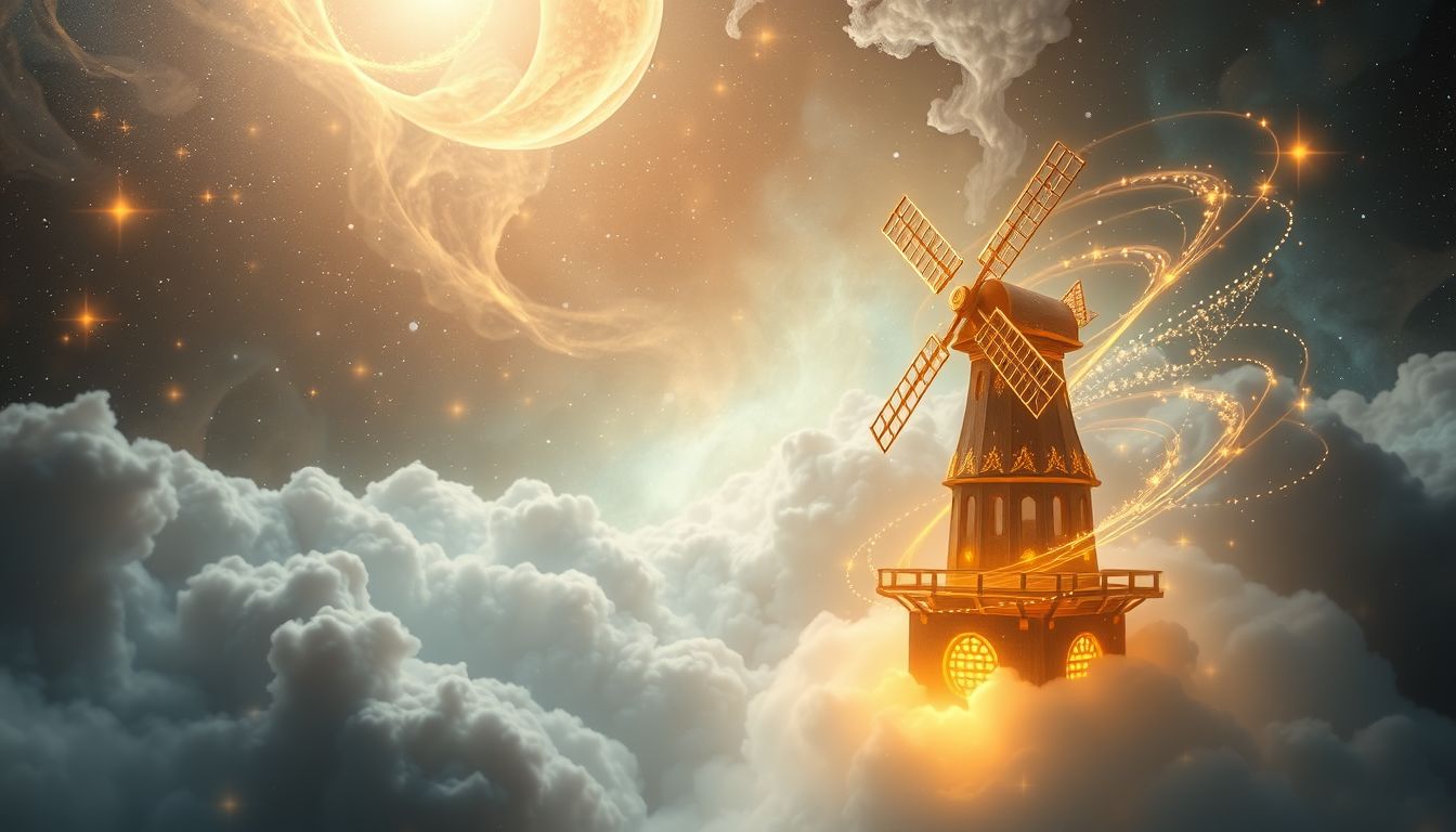 Eine goldene Windmühle symbolisiert wertvolle Chancen und Wohlstand.
