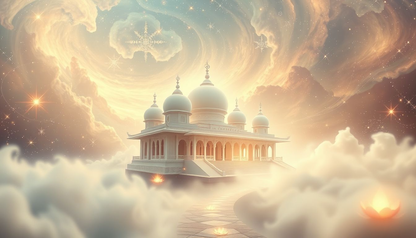 Ein östliches Kloster symbolisiert spirituelle Ruhe und Erleuchtung.