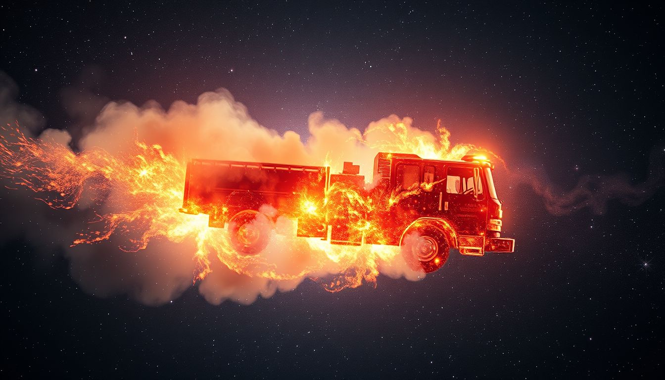 Ein explodierendes Feuerwehrauto symbolisiert plötzliche unerwartete Veränderungen.