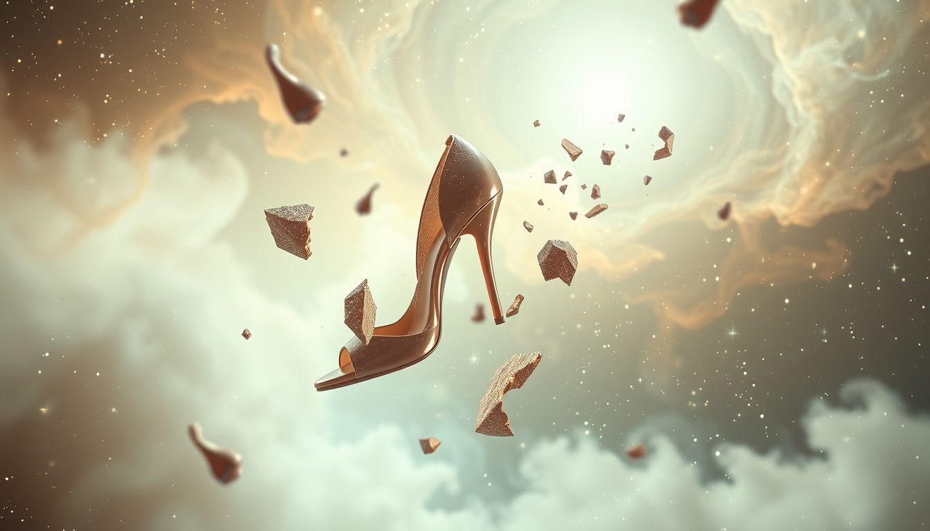 Gebrochene High Heels symbolisieren oft innere Unsicherheit und Verlust.
