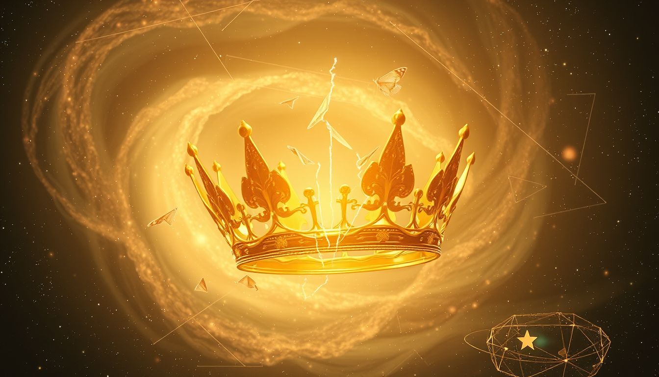 Eine beschädigte Krone symbolisiert Verlust von Status oder Selbstwert.