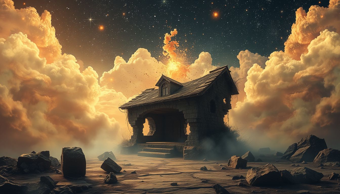 Ein alter, verfallener Selch symbolisiert vergangene familiäre Bindungen und Nostalgie.