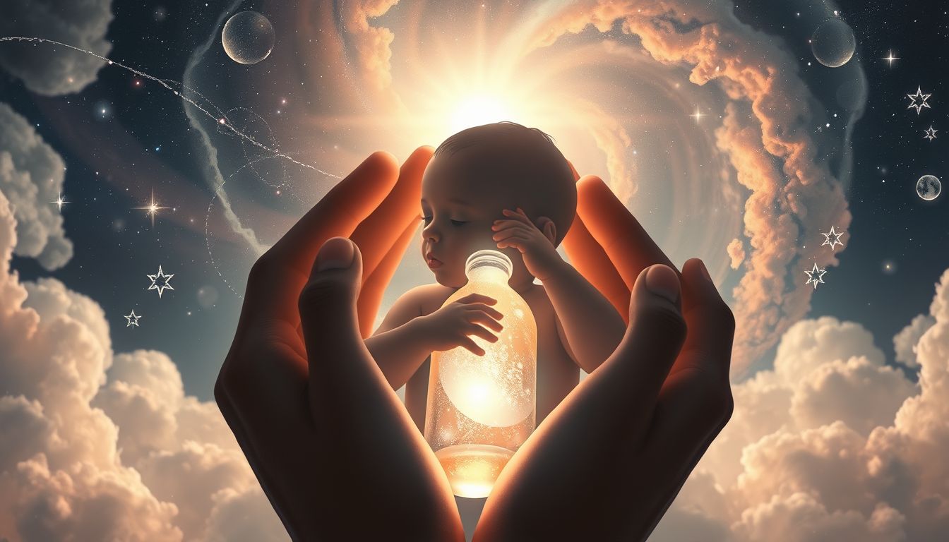 Ein Baby, das aus der Flasche trinkt, symbolisiert Bedürftigkeit.
