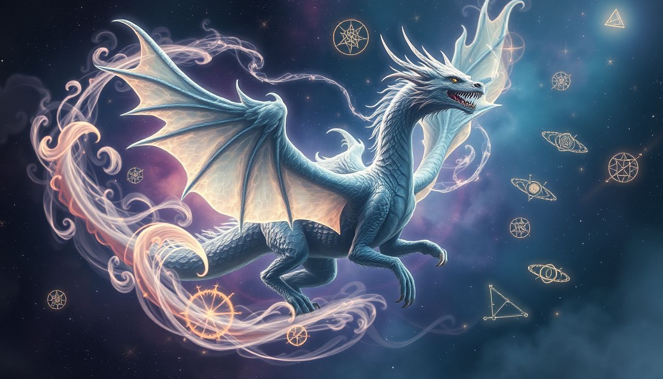 Eine sich verwandelnde Wyvern symbolisiert innere Veränderung und Freiheit.