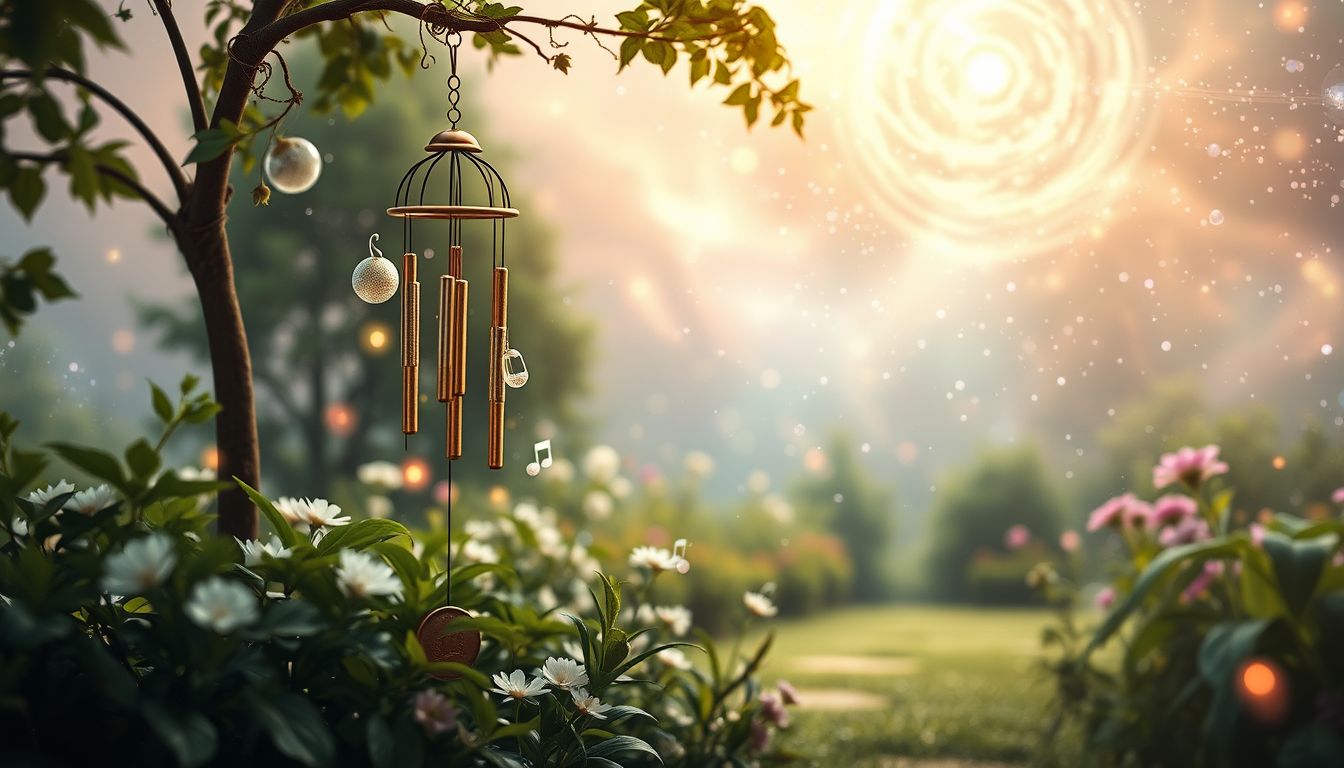Ein klingendes Windspiel symbolisiert Harmonie und innere Ruhe.