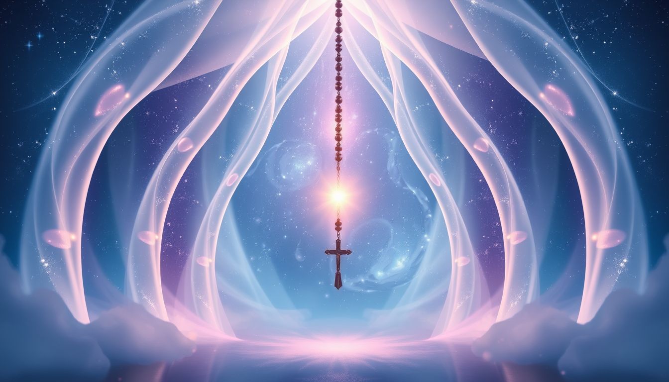 Ein Rosenkranz in der Kirche symbolisiert spirituelle Führung und Schutz.