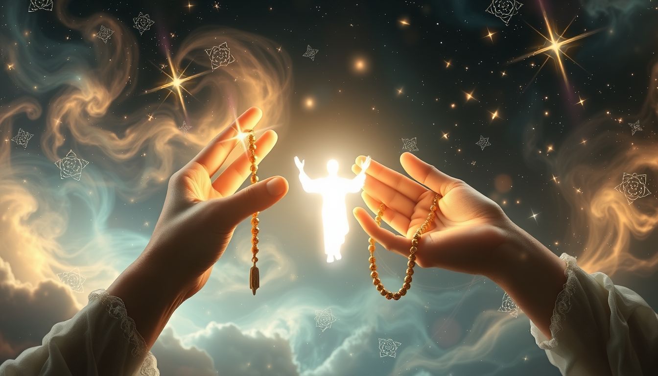 Das Segnen mit Rosenkranz symbolisiert spirituellen Schutz und Segen.
