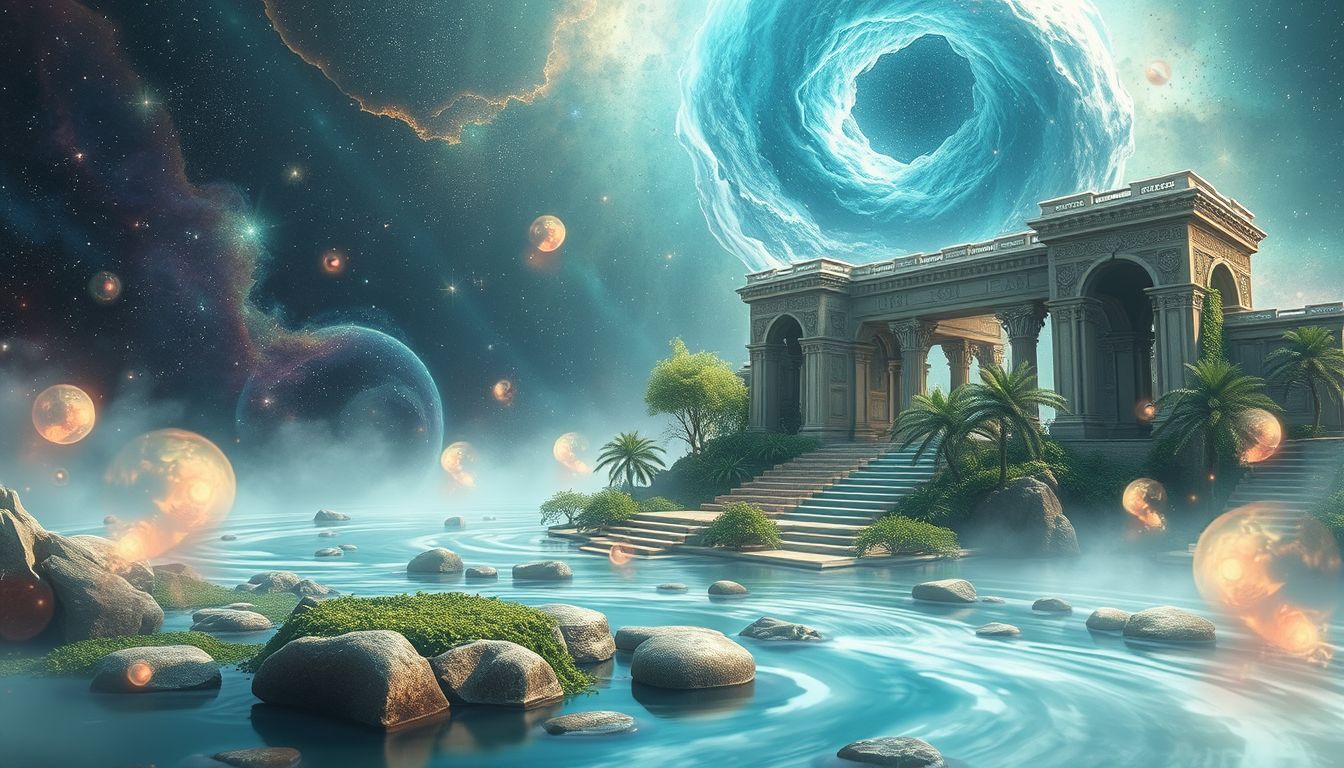 Oasen mit Ruinen symbolisieren verlorene Träume und Erinnerungen.