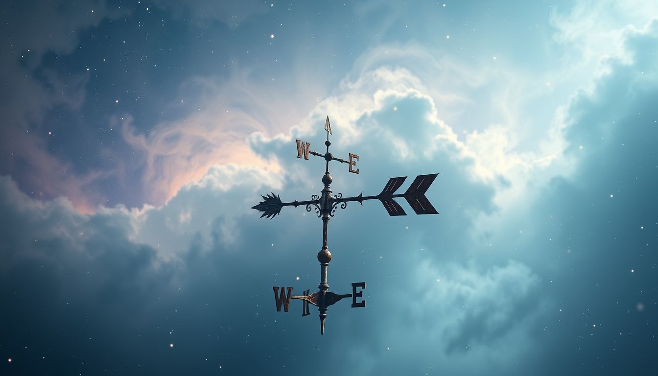 Eine kaputte Wetterfahne symbolisiert Unsicherheit in Entscheidungen.
