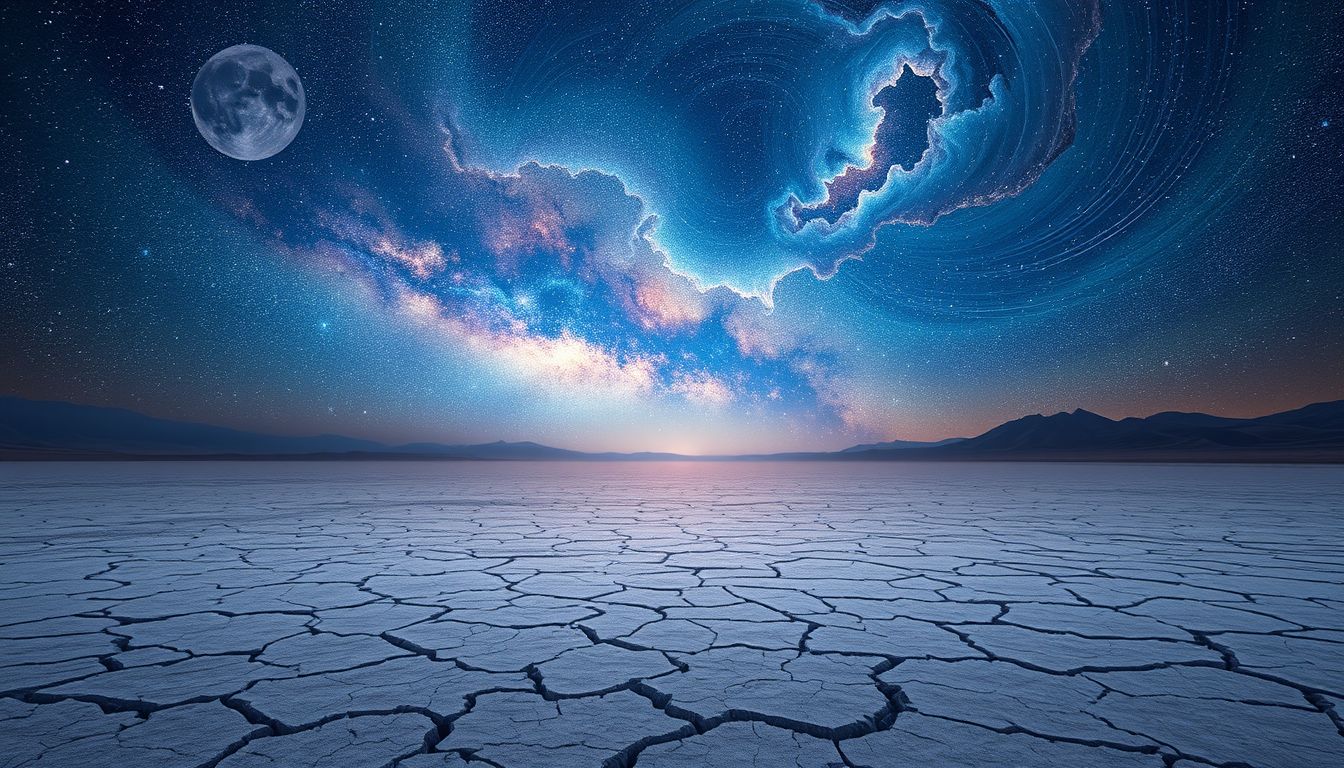 Eine ausgetrocknete Oase symbolisiert verlorene Hoffnung und Sehnsucht.