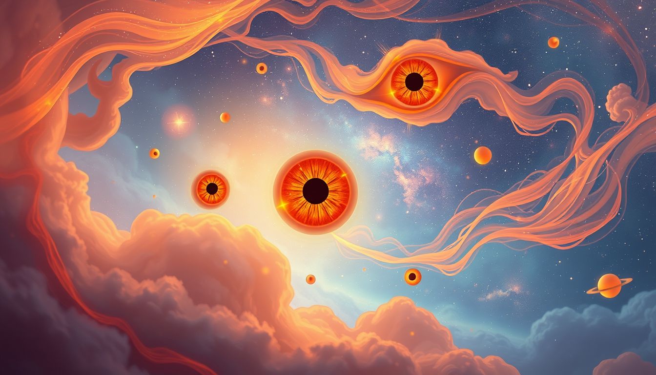 Orange Augen symbolisieren tiefes Wissen und innere Einsichten.